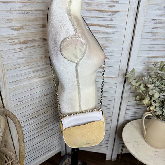 KATE SPADE Robyn Medium Chain Saddle Bag White Dove Leather Straw Nightcap - Picture 5 of 13